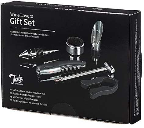 Tala Barware Wine Lovers Gift Set - 6 Piece Wine Opener Set - Includes Waiters Friend Corkscrew, Wine Aerator Pourer and Collar, Foil Cutter, Wine Stopper and Wine Thermometer - Dishwasher Safe
