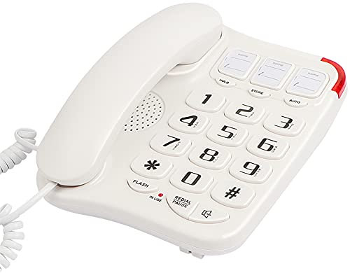 Uvital Big Button Landline Phone with Speaker for Seniors Elderly, 3 One-Touch Memory and 10 Two-Touch Memory Support One-Touch Speed Dials, Wall Mountable, White