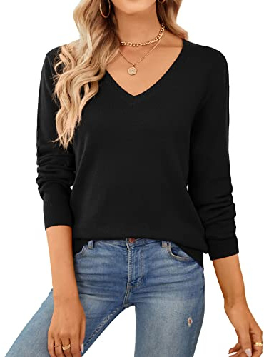 QUALFORT Women's 100% Cotton Sweater Lightweight Long Sleeve Pullover