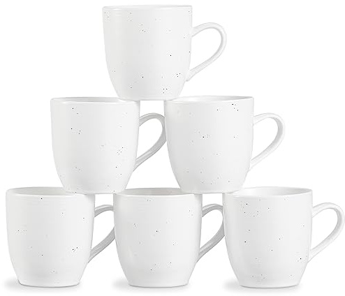 ONEMORE Coffee Mugs Set of 6, 16 oz Ceramic Mug with Handle for Tea Cocoa Milk Juice Latte Cappuccino, Large Speckled Coffee Cups for Men Women Home or Office Use Dishwasher & Microwave Safe, White