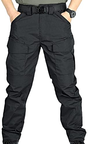 HAOLEI Waterproof Combat Trousers for Men UK Clearance Stretch Work Trousers Lightweight Quick Dry Hiking Walking Bottoms with Multi Pockets Outdoor Cargo Pants Work Utility & Safety Trousers Black