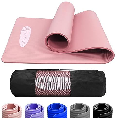 ACTIVE FOREVER NBR Yoga Mat, Non Slip Exercise Mats with Bag, Thick Foam Mats Ideal for HIT Pilates Sit Ups Planks, Workouts Home Gym Equipment Accessory for Men Women, 183×60×1cm, Pink