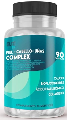 Cabello Piel y Uñas | Biotina + Zinc + Vitaminas + Colágeno + Ácido Hialurónico | Fortalecimiento y Crecimiento | Anticaida de Pelo y Barba | Cuidado de la Piel | 90 cápsulas