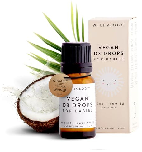 Wildology Vegan D3 Drops for Babies- 10ug NHS dose, for Breastfeeding Newborn Babies, Infant, Toddler and Child. 100% Natural for Immune and Healthy Start (Pack of 1)