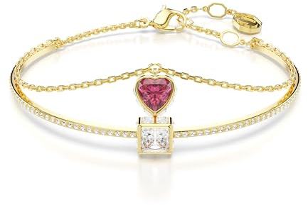 Swarovski Chroma Armband, Vergoldetes Damenarmband mit Herz-Motiv und Strahlendem Klaren und Roten Swarovski Kristall