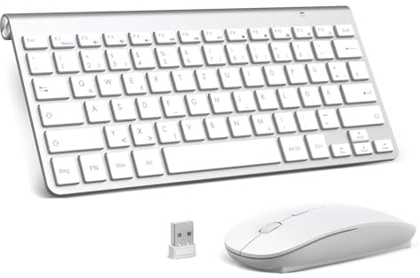 PINKCAT Mini Tastatur Maus Set Kabellos 2.4 GHz Kabellose Tastatur und Maus Ergonomisch Slim Tastatur Deutsch QWERTZ Layout 12 FN-Tasten Leise Funktastatur mit Maus für PC/Laptop/Smart TV