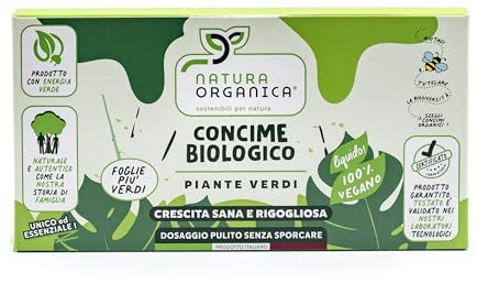 NaturaOrganica | Concime Biologico per Piante Verdi in Fiale 50 mL Fertilizzante Naturale Specifico per Piante Verdi Super Concentrato 10 Fialette da 5 mL Concime per Piante in Fiale