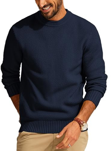 PJ PAUL JONES Maglione da uomo a maglia, vestibilità regolare, girocollo, maglia fine, a maniche lunghe, blu navy, M