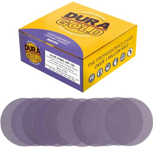 Dura-Gold Premium 5 Purple Ceramic Mesh Sanding Discs, 30 Disc Variety Pack, Grits 80, 100, 120, 150, 180, 220, 240, 320, 400, 600 - Dustless Hook & Loop Backing Sandpaper, DA & Random Orbital Sander