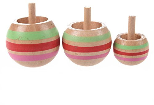 dissot 3pcs Toupies Colorees en Bois 3 Tailles pour Enfants