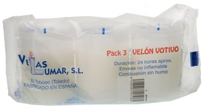 Pack de 12 velones Blancos Transparentes pequeños votivo duracion 24 Horas velon votivo liturgico Cementerio e Iglesias