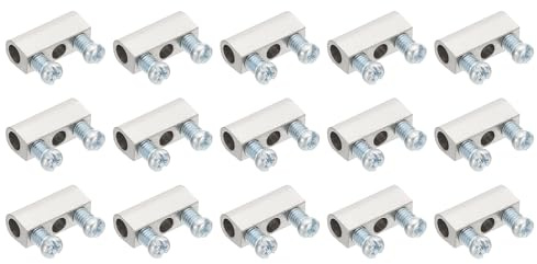 PATIKIL 14x5x6mm Wire Rope Clips, 15Pcs Copper Wire Connector Cable Clamps Double Holes Wire Lock Rope Fittings Terminal with M3x0.5mm Screws for 3.5mm Cable