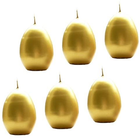 AUSWAHL Farbe + Menge - Eikerzen Dekoeier Kerze Osterei Eierkerzen farbig sortiert 4,5 x 6,5 cm - hier: 6 Stück [gold]