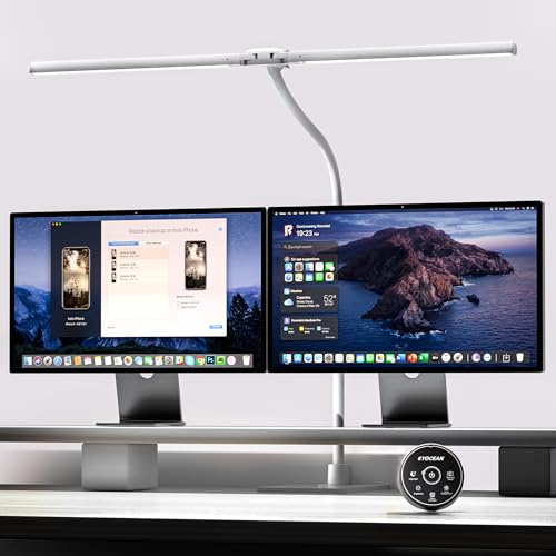 EYOCEAN Schreibtischlampe LED mit Fernbedienung, Doppelkopf Schreibtischlampe, Dimmbare Monitor Lampe 24W 80cm, Tageslichtlampe Schreibtisch für Homeoffice, Bürolampe, Weiß