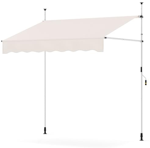 COSTWAY Klämmarkis, balkongmarkis utan borrning med handvev, justerbar höjd och UV-beständig, markis, solskydd för terrass, balkong, trädgård (200 cm, vit)