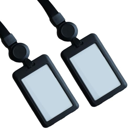 WUSJCOF 2 unidades Porta Tarjetas Vertical, Identificativas, Tarjetero y con Cordón Desmontable para Oficina, Estudiantes, Exposiciones, Acreditaciones Colgantes y Tráfico (110 x 70mm) (Negro)