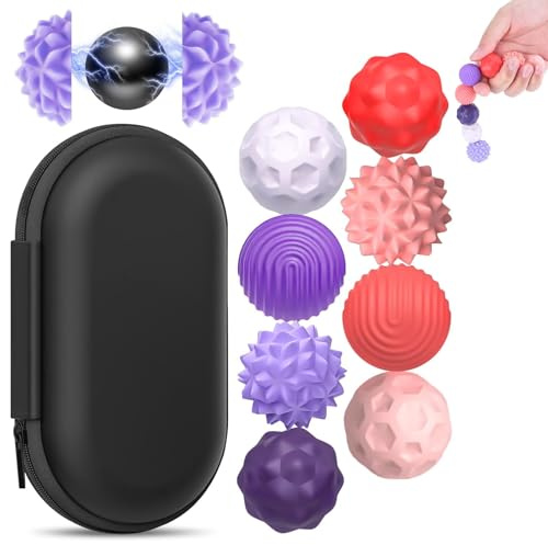 8 Pcs Fidget Toys Sensoriali Silicone, Magnetiche Pallina Antistress, Giocattoli Antistress per Adulti e Bambini, Palline Anti-stress e Ansia (Rosa-Viola)