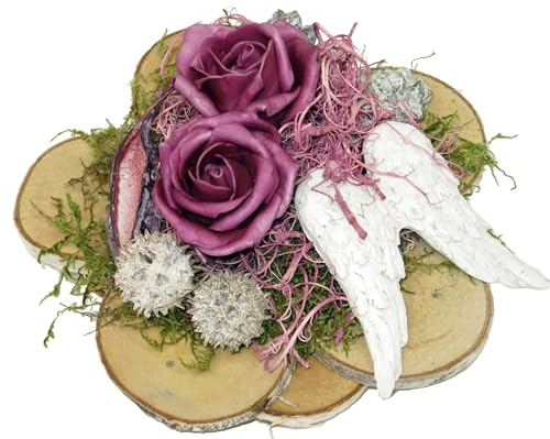Grabschmuck Birkenscheiben mit Foamrosen, wetterfest CreaFlor Home
