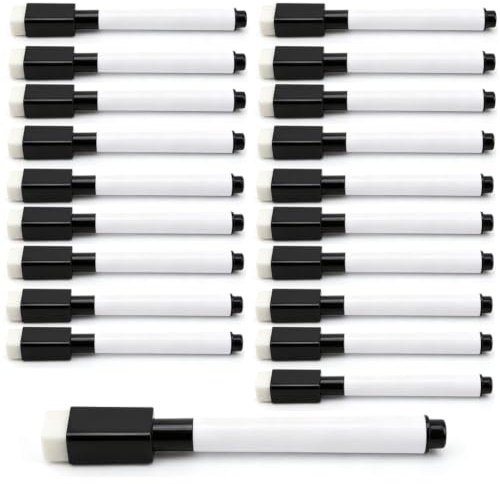 Whiteboard märkpennor magnetisk 20 stycken svart foliepenna torka av med svamp vit bräda pennor avtorkbar tunn torr rase märkpennor för kontor möte presentation whiteboardmarkör set