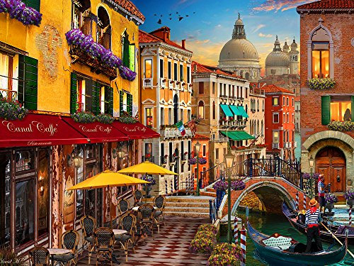 Vermont Christmas Company Venice Cafe Jigsaw Puzzle 550 Piece - Venice Canals Puzzle for Adults - Large, Interlocking Pieces