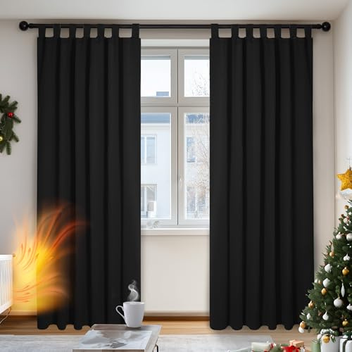 Deconovo Set of 2 Net Curtains 140 x 280 cm Living Room Transparent Voile Panel Decorative Solid for Bedroom Living Room with Tabs Black