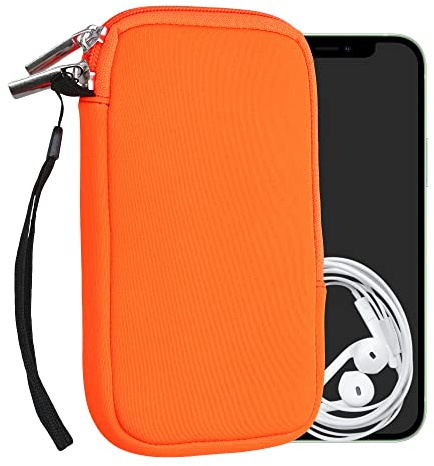 kwmobile Estuche de Neopreno Universal para Smartphone - Funda Protectora con Cremallera para L - 6,5 Naranja neón