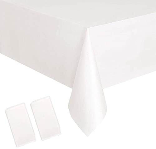 YAAVAAW 2 pièces 137 * 274cm Blanc Nappes Jetable,Rectangulaire Imperméables Nappe Plastique Décoration de Table pour Anniversaire,Fêtes,Mariages,Pique-niques,Halloween,Noël,Jardin Extérieur