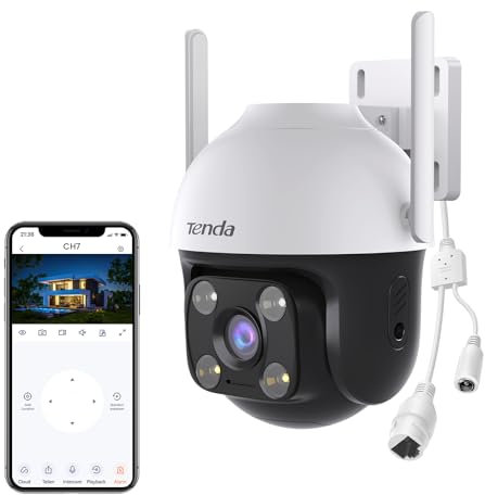 Tenda Telecamera Wi-Fi Esterno 2K+, Rilevamento di Veicoli/Persone/Movimenti, Videocamera Sorveglianza con Visione Notturna a Colori, IP Cam 360°, Audio Bidirezionale, Controllo APP/Web, 4MP, CH7