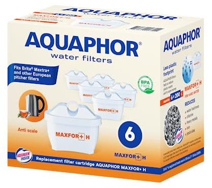 AQUAPHOR MAXPHOR+ MAXPHOR+ H filterpatron för extra hårt vatten ersättningsfilter vattenfilter förpackning med 6 med extra kallt skydd för bordsvattenfilter