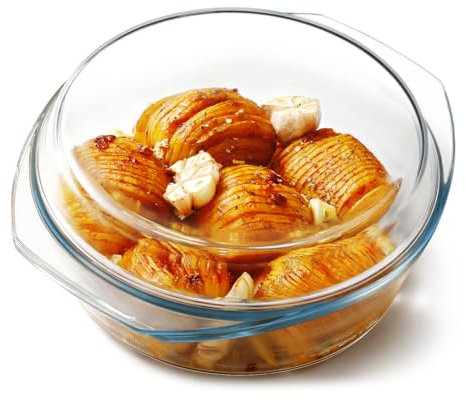 NUTRIUPS 2,5L Fuente Horno Cristal, 27,7x23,4x10,9cm Vidrio Cazuela Horno con Tapa, Redondas Bandeja Horno Cristal, Apto para Microondas y Horno