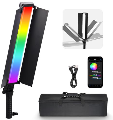 NEEWER RGB Light Wand with Metal Barndoor, 2.4G/APP Control 360° Touchable RGBWW Tone Mixer Photography Handheld LED Video Tube Light Stick 2500K-10000K, CRI/TLCI97+, 18 Scenes, 4150mAh Battery, BH30S