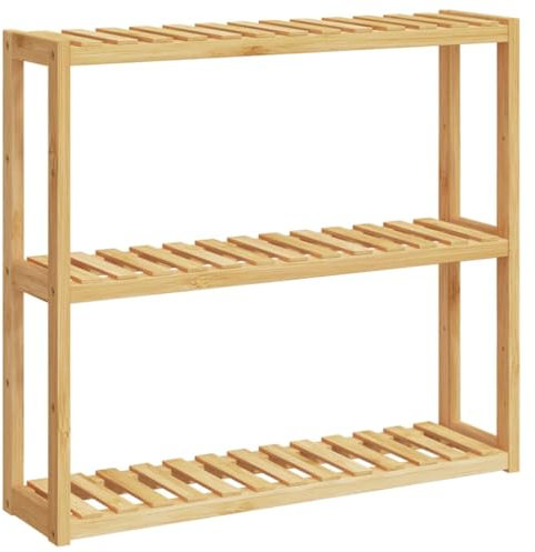 vidaXL Étagère de Salle de Bain à 3 Niveaux Murale, Serviteur de Douche Suspendu avec Rangement, Organisateur de Toilette, Moderne, Bambou