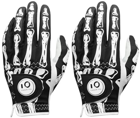FINGER TEN Golf Gloves Men Left Hand for Right Handed Golfer Resistant Grip Weathersof Value 2 Pack, Men’s Golf Glove Relaxgrip Hot Wet Weather Durable Breathable for Perfect Swing (Dark, M)