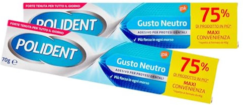 Adesivo Per Apparecchi Dentali, GUSTO NEUTRO. Più Forza In Ogni Morso. Forte Tenuta Per Tutto Il Giorno 70g (2 Confezioni)