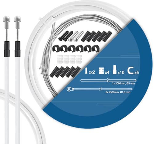 TAPKUA Kit Cavo Freno Bicicletta, 2500mm Cavo Freno Bici da Strada e Guaina Cavo 3M (Bianco)