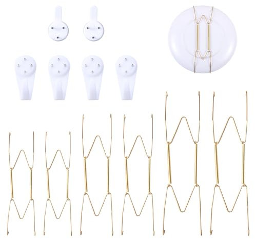 6 ganchos de resorte para colgar platos, 6 clavos sin dejar rastro, colgadores decorativos de pared en forma de W