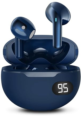 Gabba Goods Wireless Earbuds, Bluetooth 5.4 in-Ear Headphones, Smart LED Power Display, Touch Controls, Comfortable Earphones, 12H Battery Life, for Phone/PC/Gym/Home/Travel (Navy)