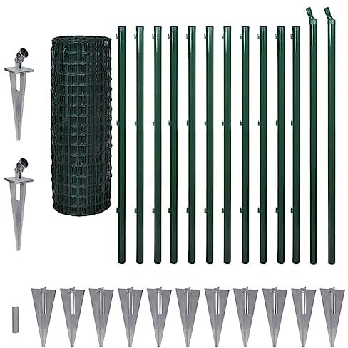 KOIECETA Maschendrahtzaun Set Grün Maschendraht Gartenzaun Zaun Eurozaun Stahl 25 x 1,2 m Grün