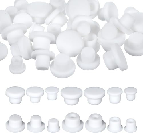 Molain 35 Pcs Salt and Pepper Shaker Stoppers Plugs, White Silicone Salt Shaker Stopper, 10/11/12/13/14/15/16mm Replacement Salt Pepper Shaker Stopper Bungs for Home Kitchen Pots Bottles