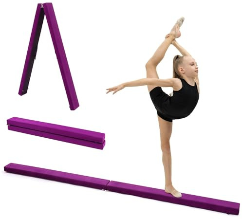 7FT 2.1M Folding Gymnastics Balance Beam for Kids – Gymnastics Equipment for Home Girls, Non-Slip Suede Surface, Portable & Foldable Gymnastic Beam for Training, Beginner to Pro (Purple)