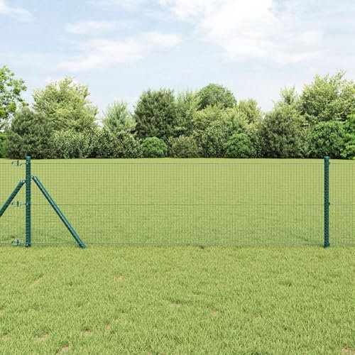 Snsowed Recinzione in Filo saldato con 7 Pali Verde 0.8x10 m Acciaio,Reti di Acciaio zincato,Recinzione in Filo-3351688