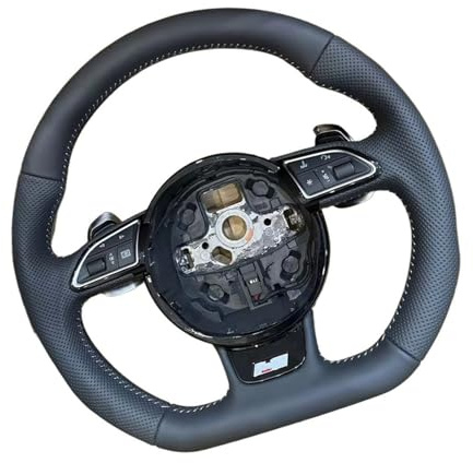 MKKDYC Volantes Deportivos Coche Compatible con para A3 8V Volante Deportivo De Carreras Multifunción con Costuras Blancas Y Botones para Coche(with S Logo)