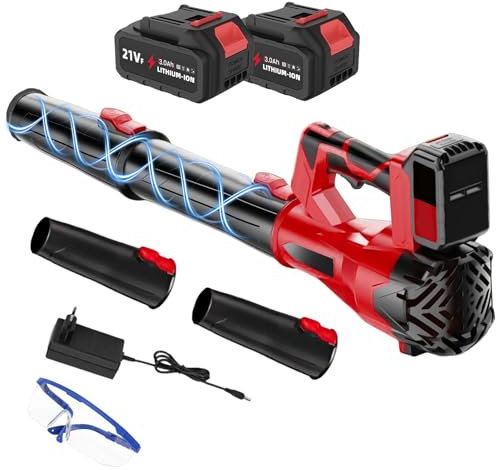 Soplador de hojas inalámbrico de 21 V, 500 W, soplador de hojas con 2 baterías, 6 modos de velocidad, Leaf Blower para suciedad y hojas, tubo extraíble con gafas protectoras (D)