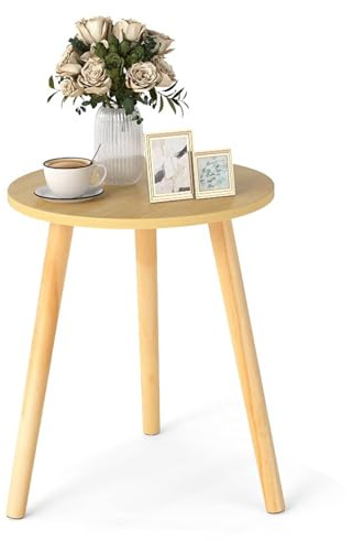 Multigot Round Coffee Table, Compact Wooden End Tea Table, Modern Sofa Side Table for Living Room Bedroom Balcony (Natural, Round)