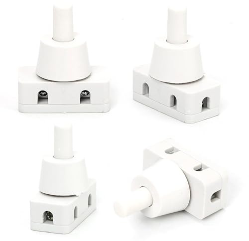 4X Push Button Switch On/Off Recessed Pressure Switch with Thread and Screw Cap 220V-60HZ 10A for Desk Lamp Air Cooler Mounting Diameter White Plastic