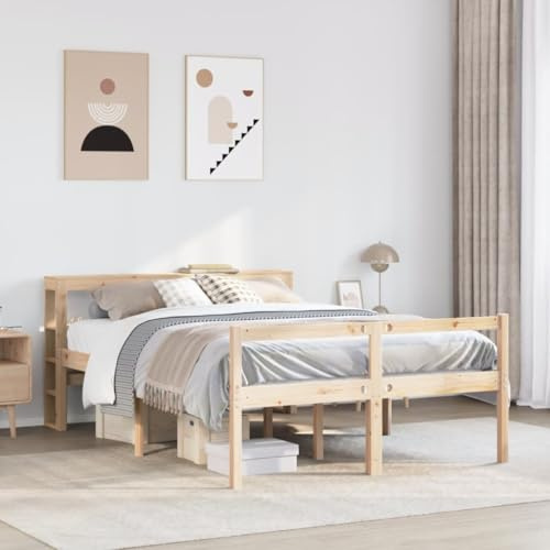 Frdhee Cama familiar para personas mayores con cabecero de 120 x 190 cm, madera maciza de pino, cama para dormitorio, estable