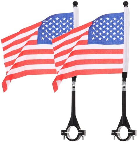 Veemoon Lot de 2 Drapeaux de Sécurité pour Vélo en Polyester Résistant au Vent Hampe Légère, Drapeau Américain 40x30 Cm, Décoration Portable pour Guidon, Accessoires Cyclisme Extérieur