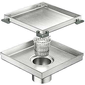 Neodrain 6 Brushed Square Shower Drain with Removable Tile Insert Grate