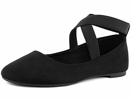 MaxMuxun Womens Black Suede Slip On Elastic Band Ballerina Slippers Dolly Shoes , 5 UK, Black Suede