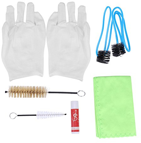 Drfeify Trumpet Cleaning Set, Trumpet Tuba Trombone Horn Cleaning Tool Kit with Cleaning Cloth Brush Gloves Accessories